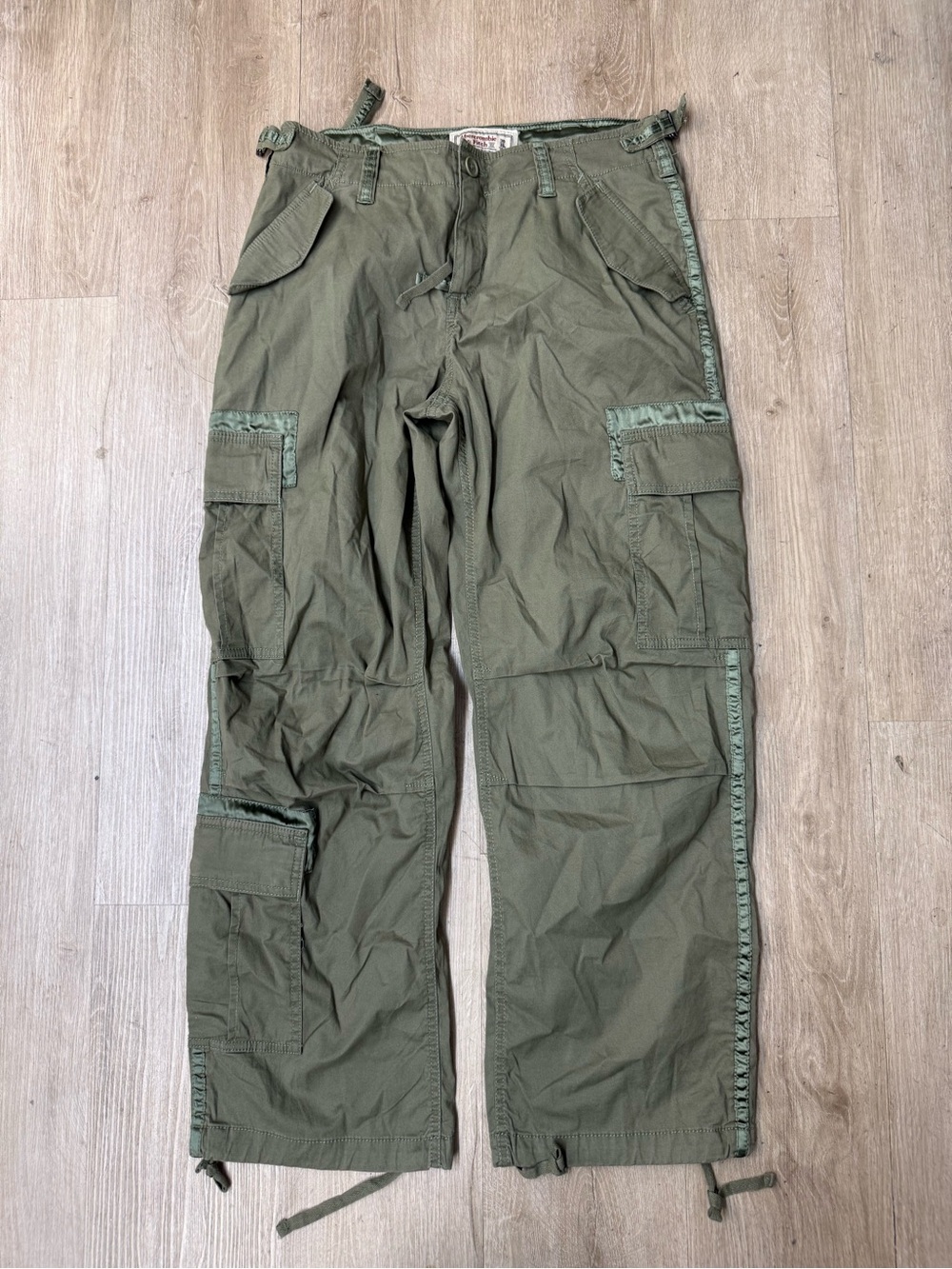 Vtg Y2K Abercrombie Fitch Cargo Pants Olive Green Utility Paratrooper Sz 30